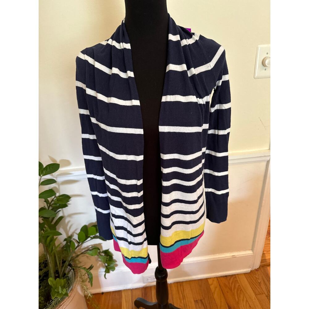 Lilly Pulitzer cardigan sweater striped blue white pink yellow XS extra small